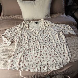Torrid The Office Show White and Red Patterned Blouse